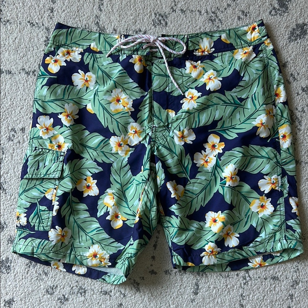 Men’s J. Crew Green and Blue Board Shorts Tropical Print